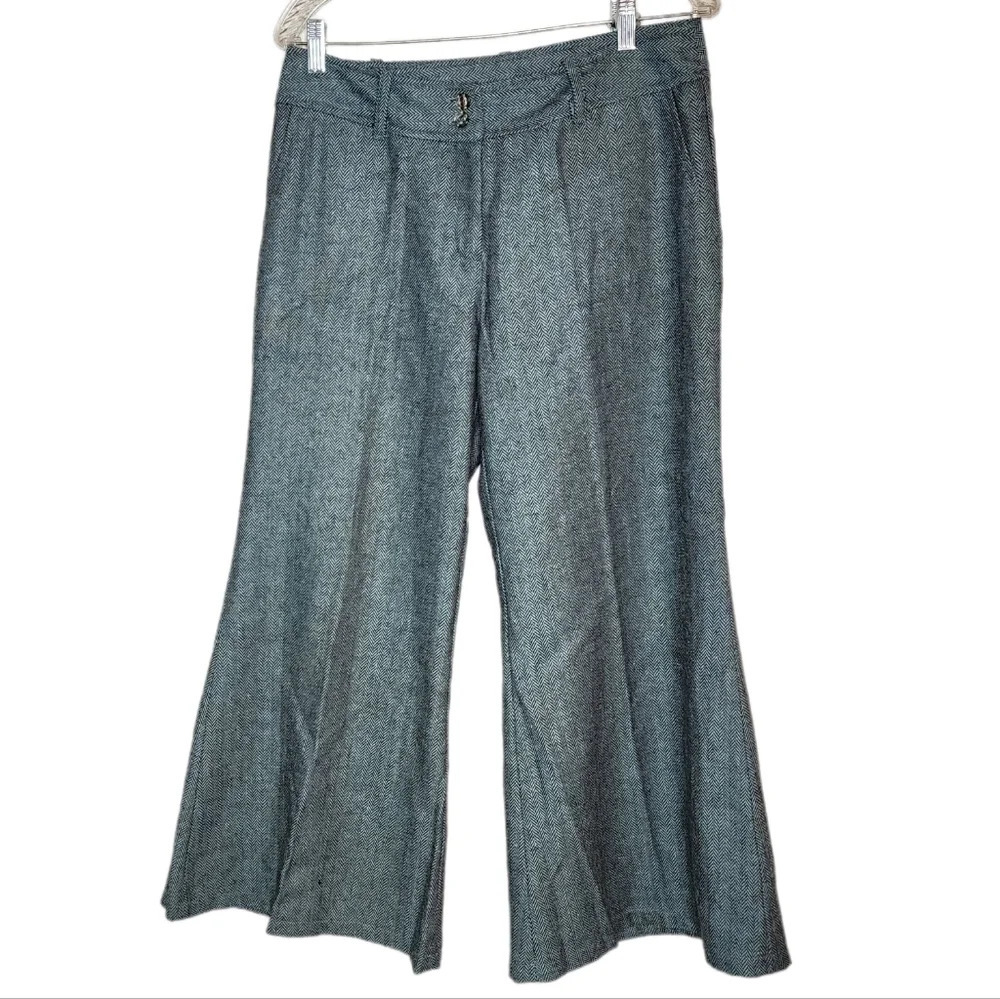 J Marco Wool Blend Wide Leg Flare Cropped Pants Blue Brown Herringbone Size‎ 10